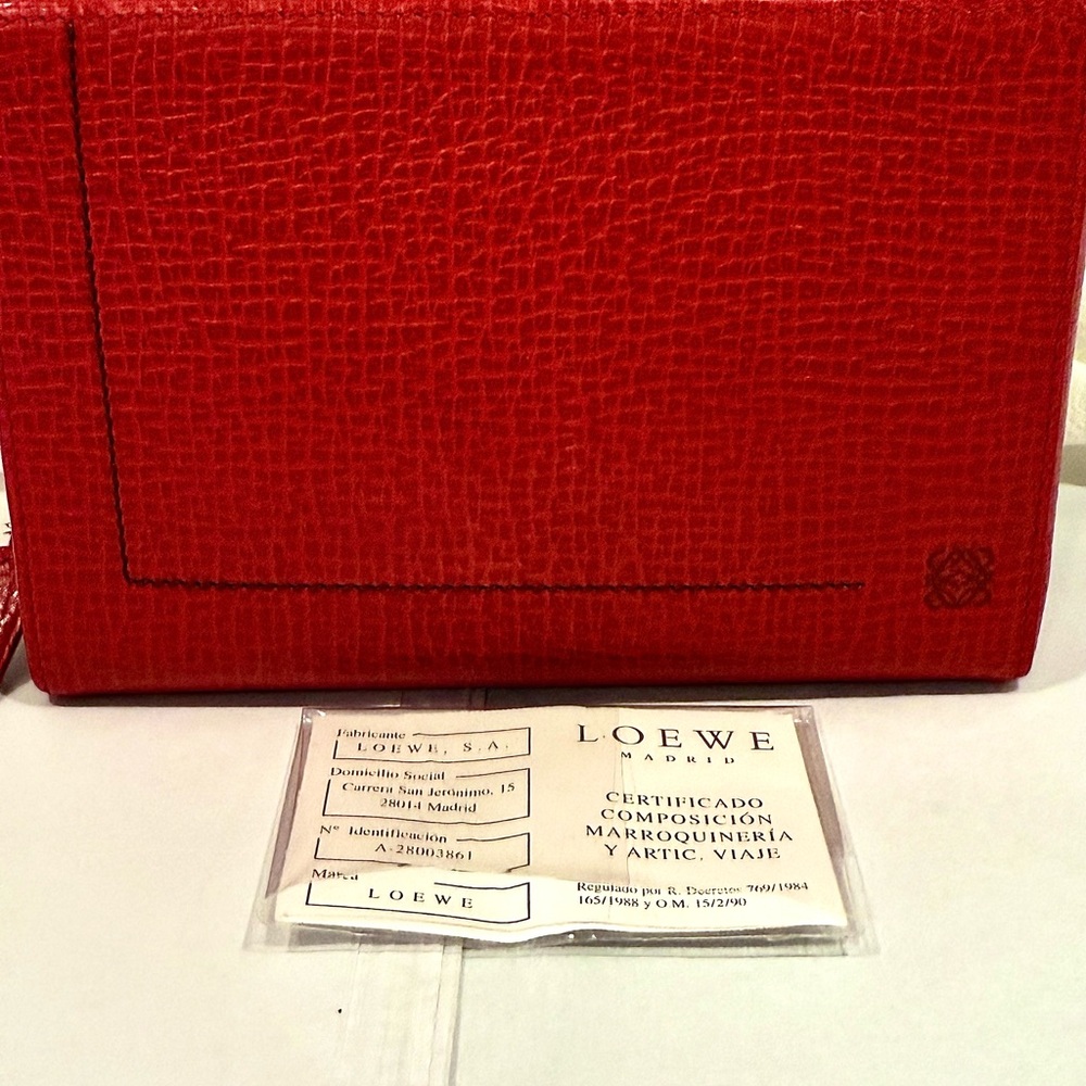 Loewe Eye Popping Red Leather Anagram Pouch Or Clutch With Scalloped Design